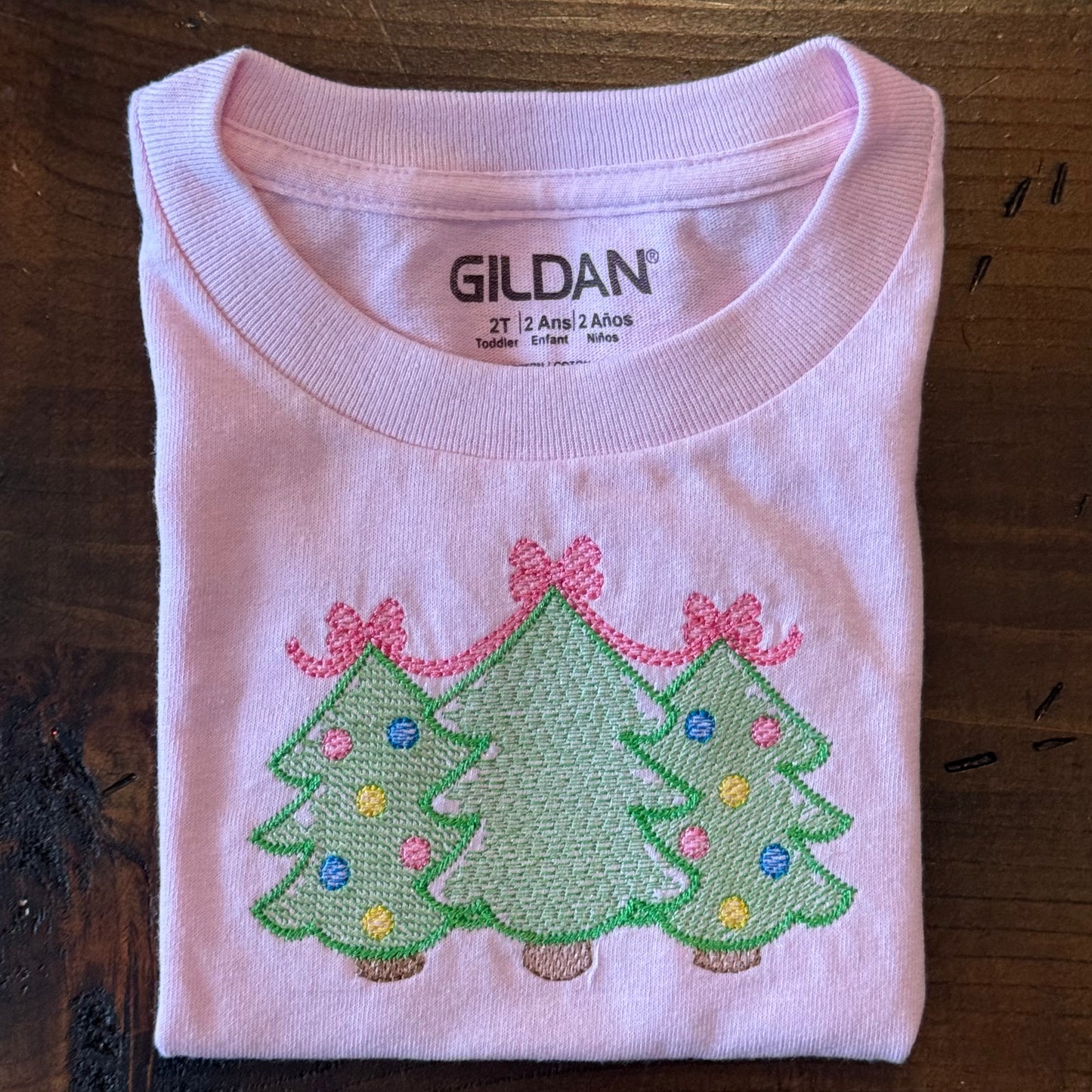 Christmas Tree Trio Embroidered T-Shirt