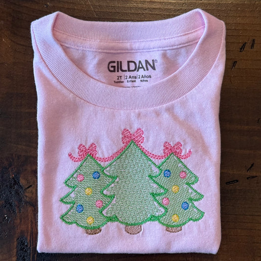 Christmas Tree Trio Embroidered T-Shirt